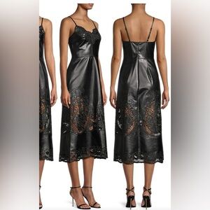 Anthropologie Delfi Mila Lace-Trimmed Faux Leather
Midi-Dress